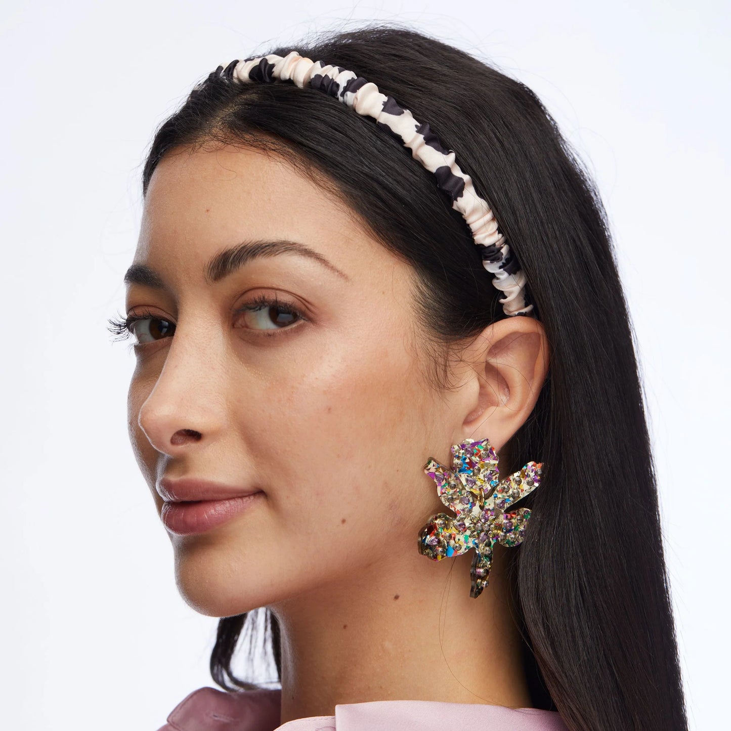 Small Embellished Paper Lily Earrings- Rainbow Confetti