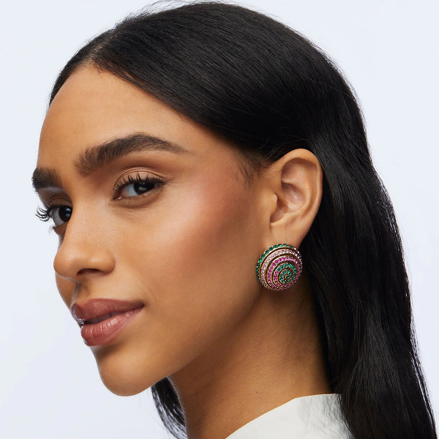 Jeweled Meadow Spiral Button Earrings