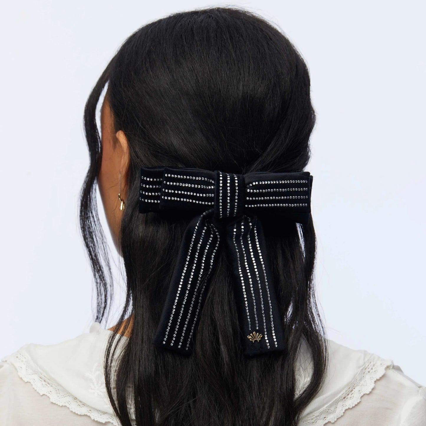 JET CRYSTAL PINSTRIPE ANTOINETTE BOW BARRETTE