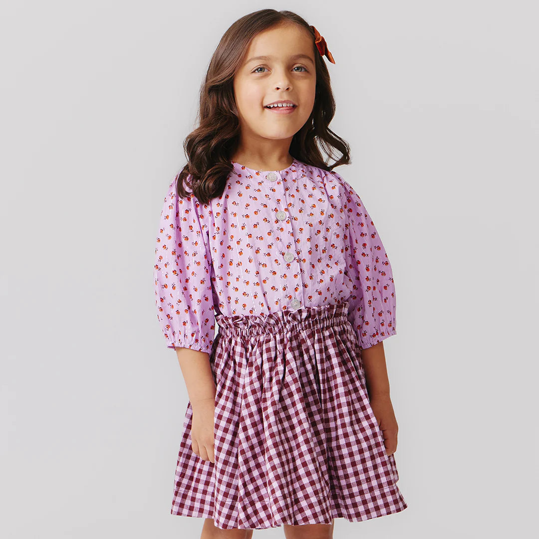 Girls Brooke Button Up Top- Lavender Tiny Roses