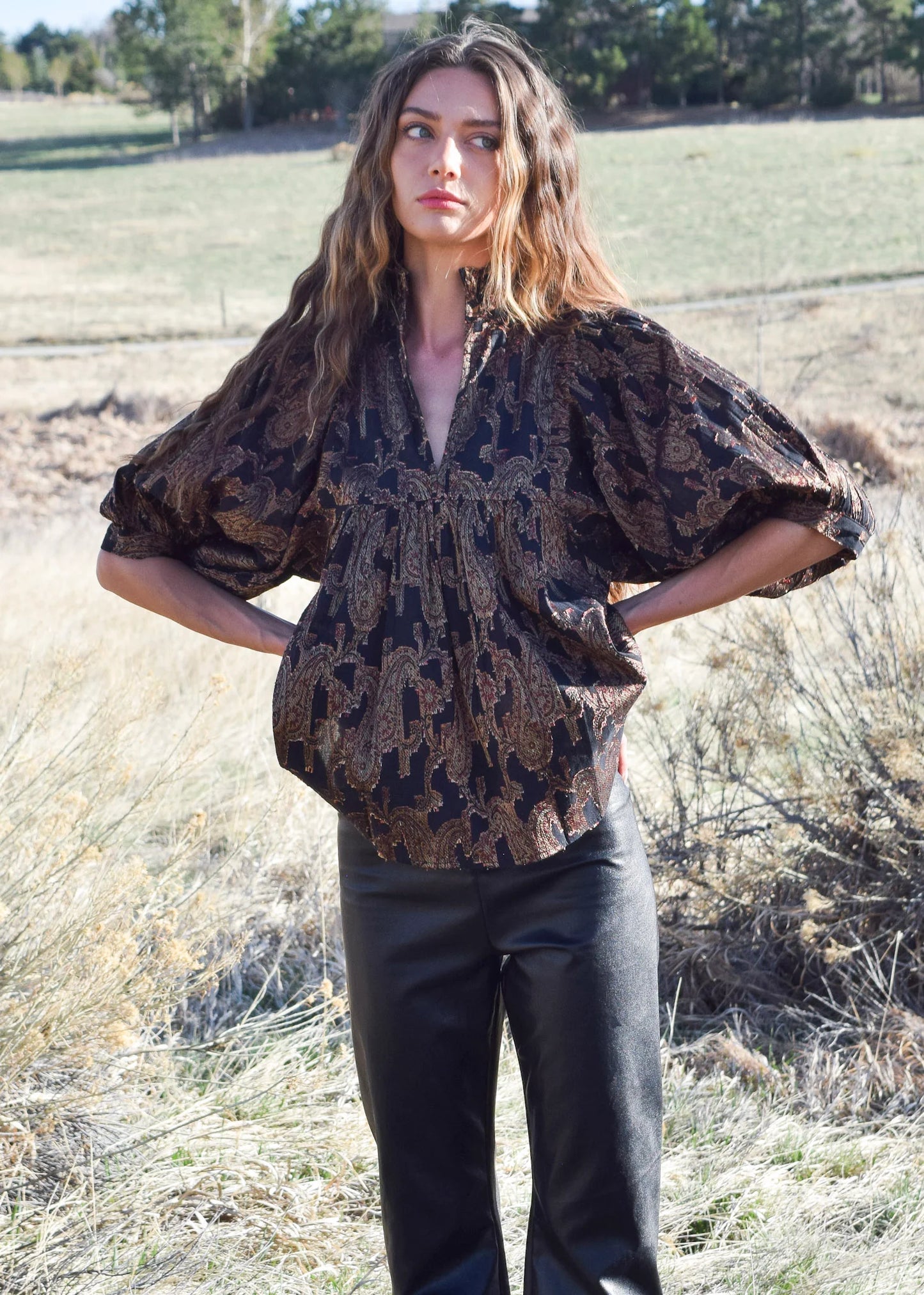 Black Paisley High Neck Top