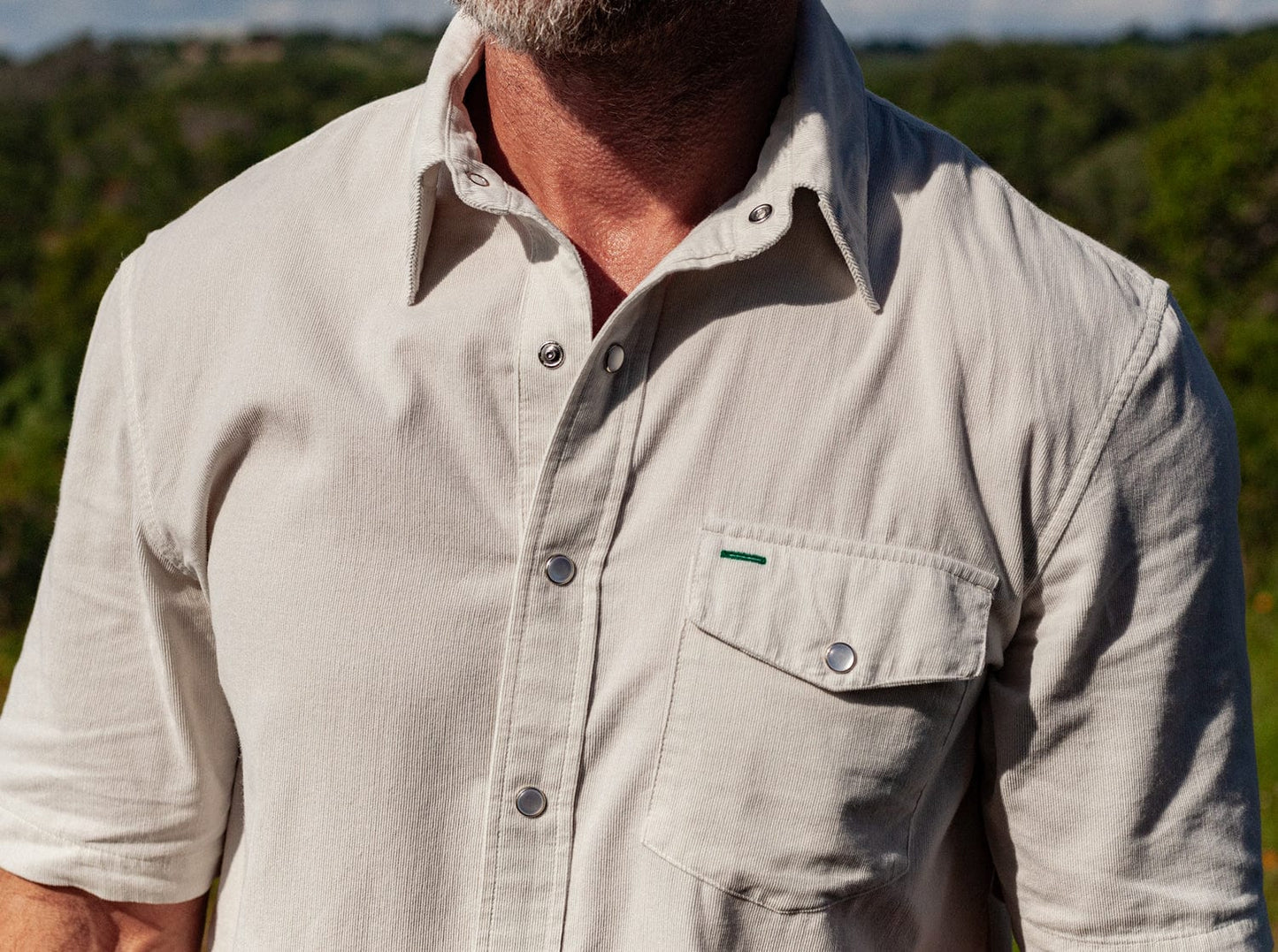 Short Sleeve Corduroy Pearl Snap Shirt- Silver Dollar