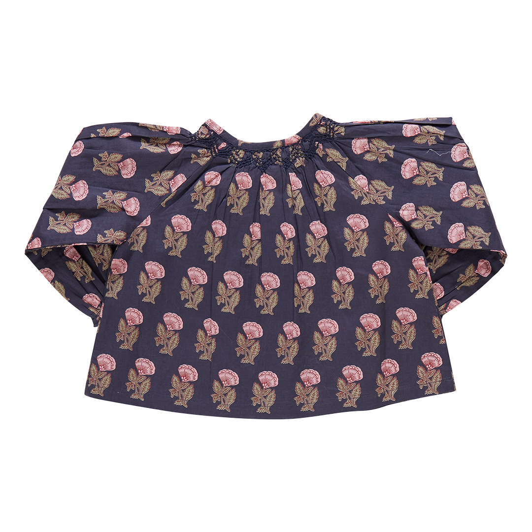 Girls Ava Top- Navy Flower Drop