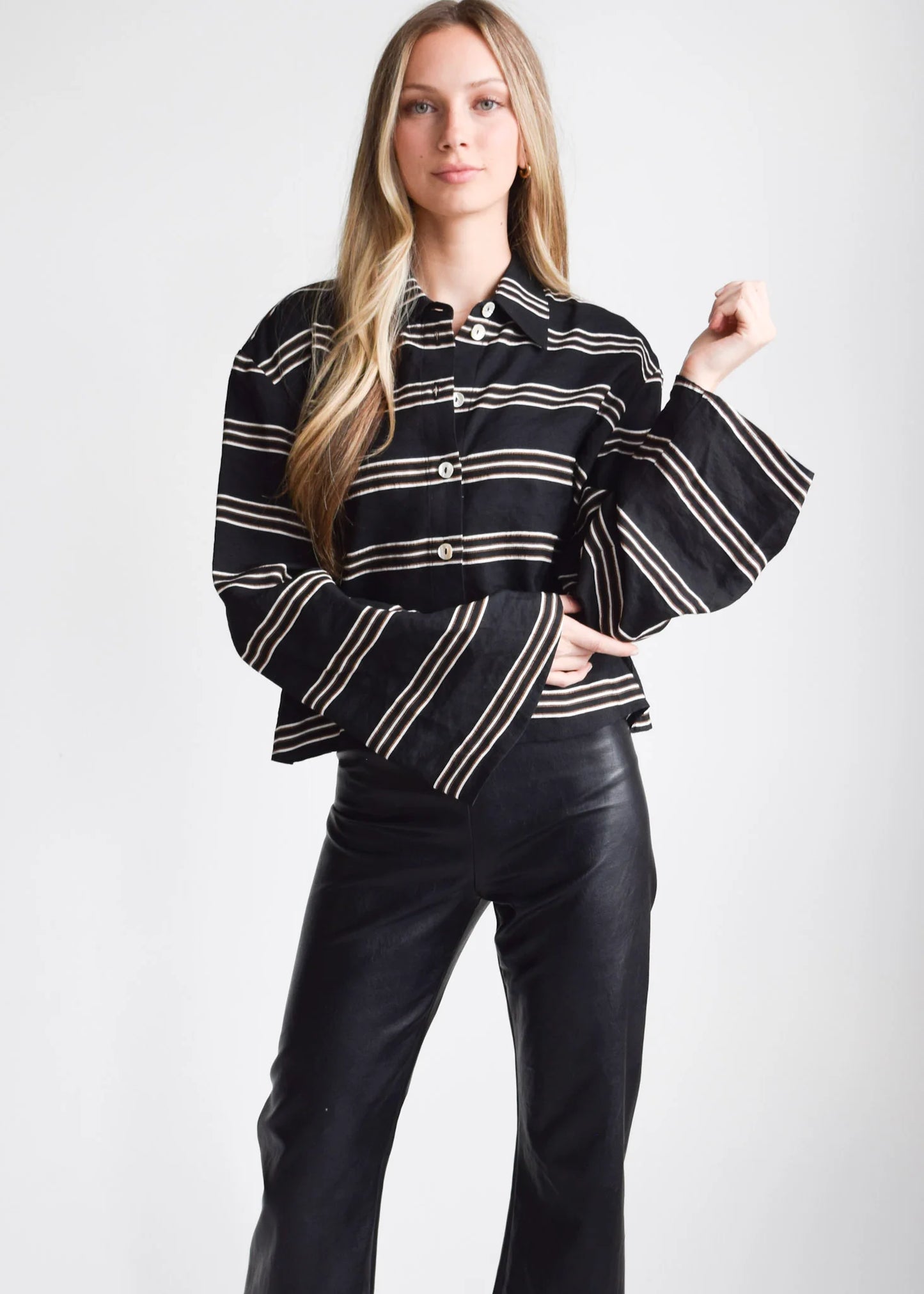 Oversized Button Down Shirt- Black Stripe