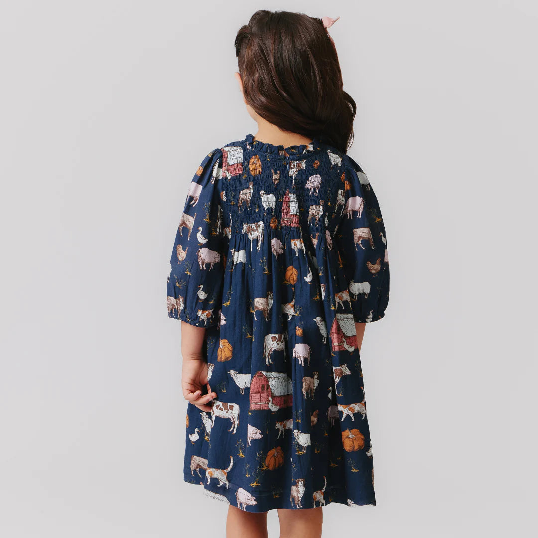 Girls Stevie Puff Sleeve Dress- On the Farm