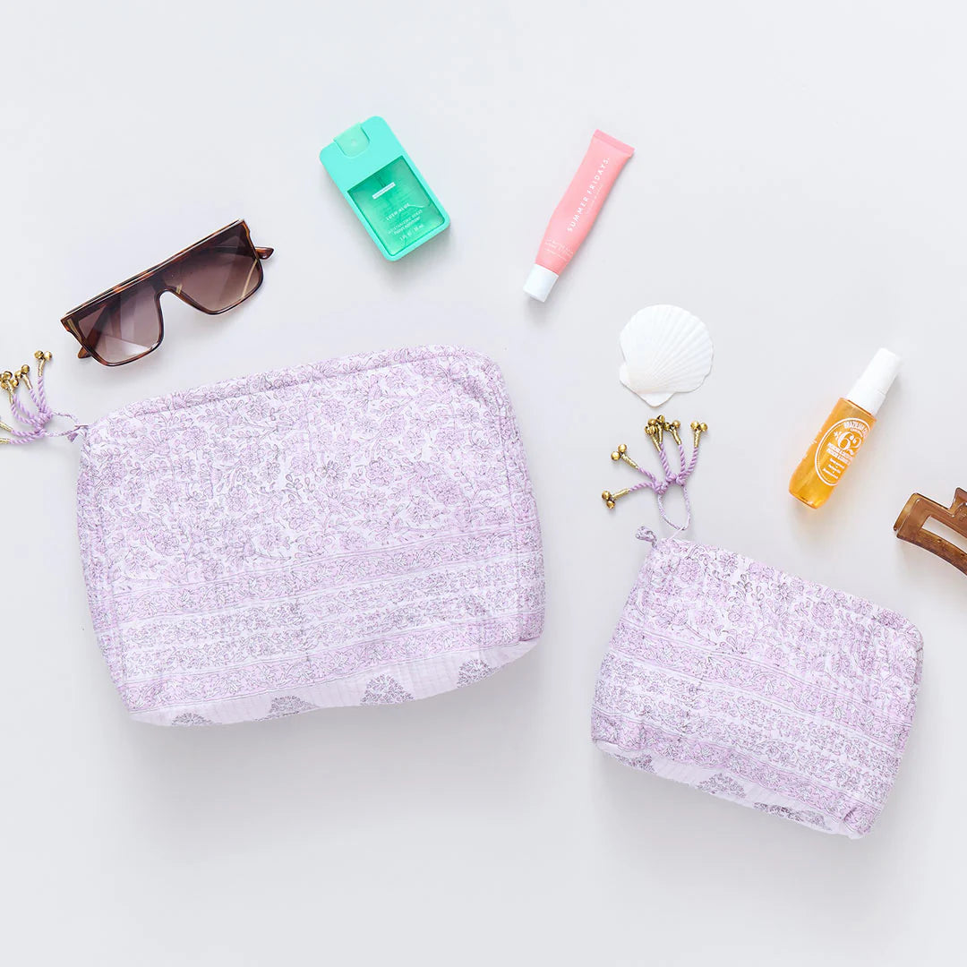 Large Quilted Pouch- Lavender Garden Floral