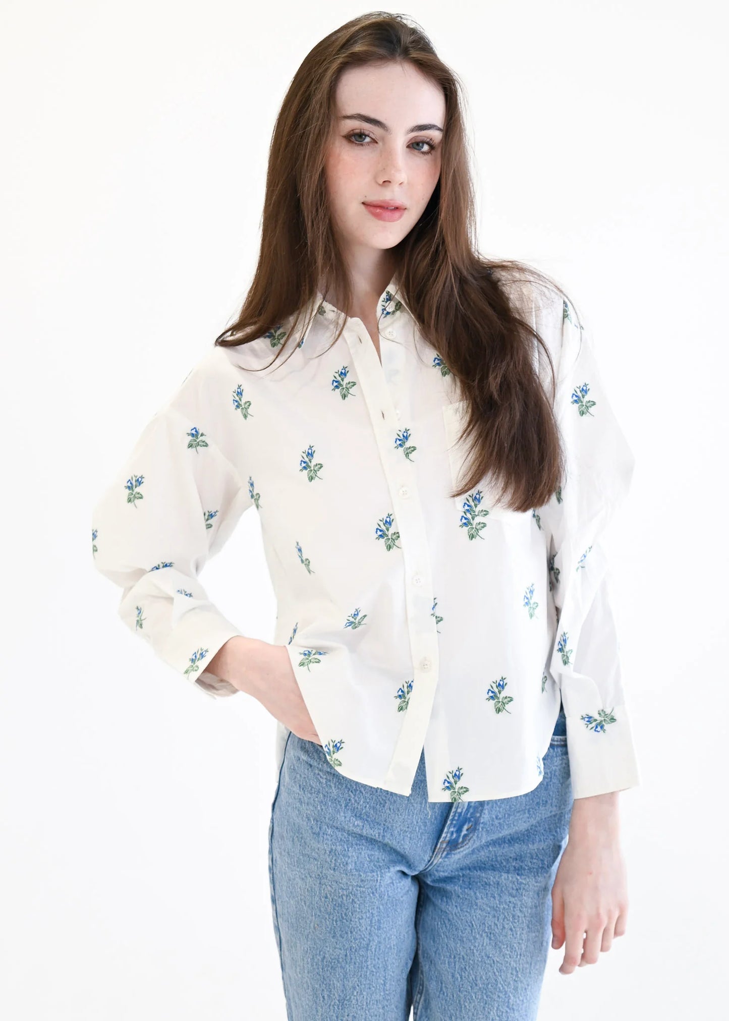 Oversized Top- Blue + Green Jacquard