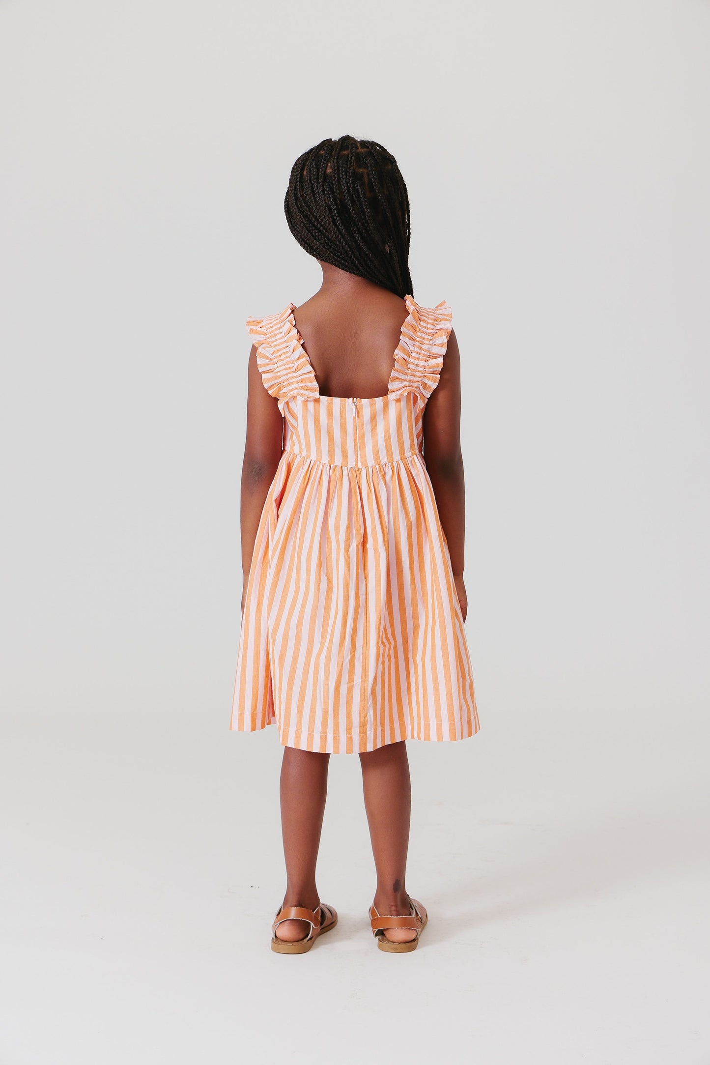 Girls Via Dress- Orange Pink Stripe