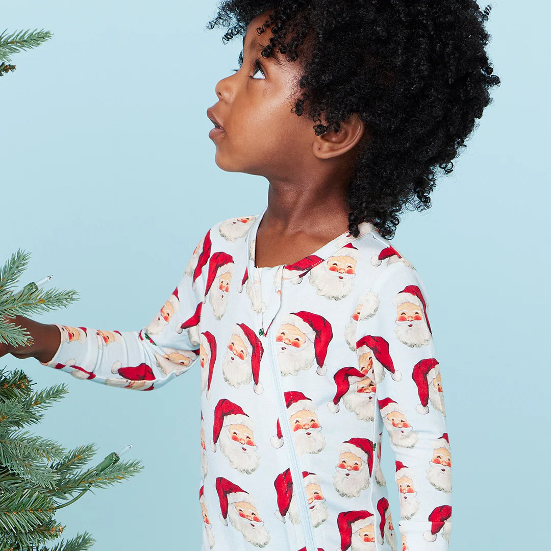 Baby Bamboo Romper- Blue Vintage Santas