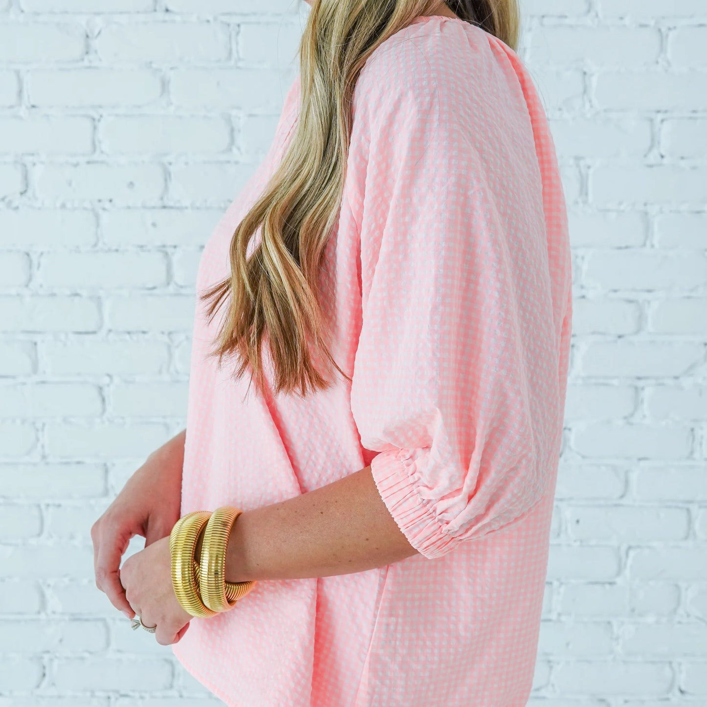Betsy Top- Gingham Baby Pink