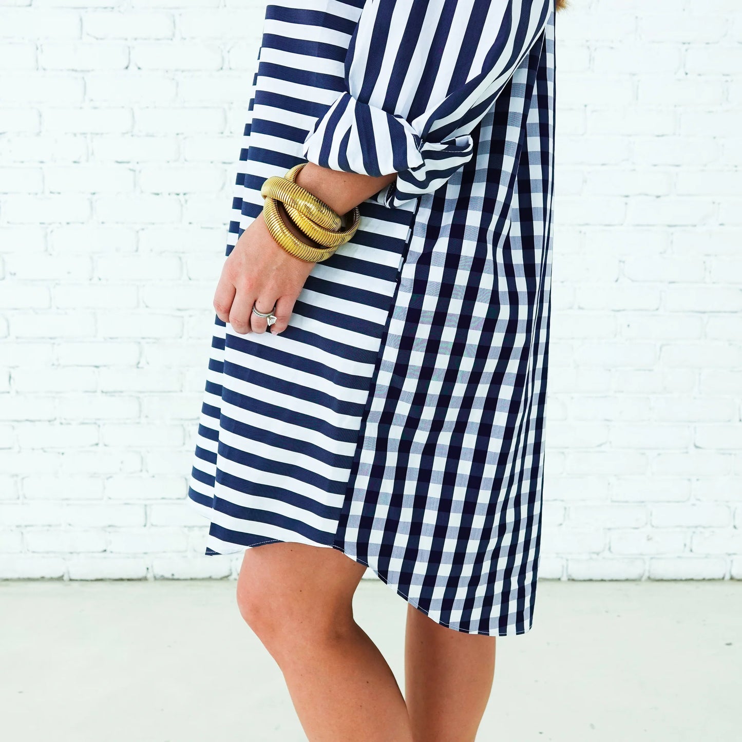 Preppy Dress- Stripe + Gingham Navy