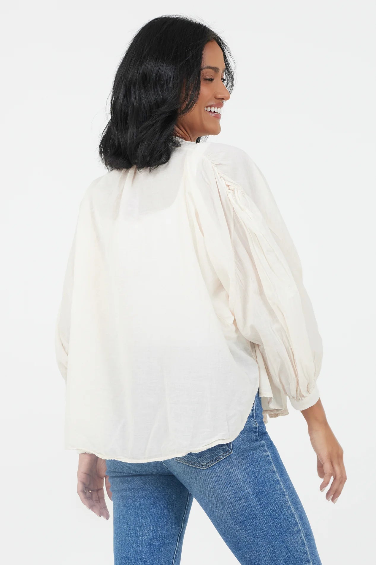 Crystal Batwing Grandad Shirt- Butter