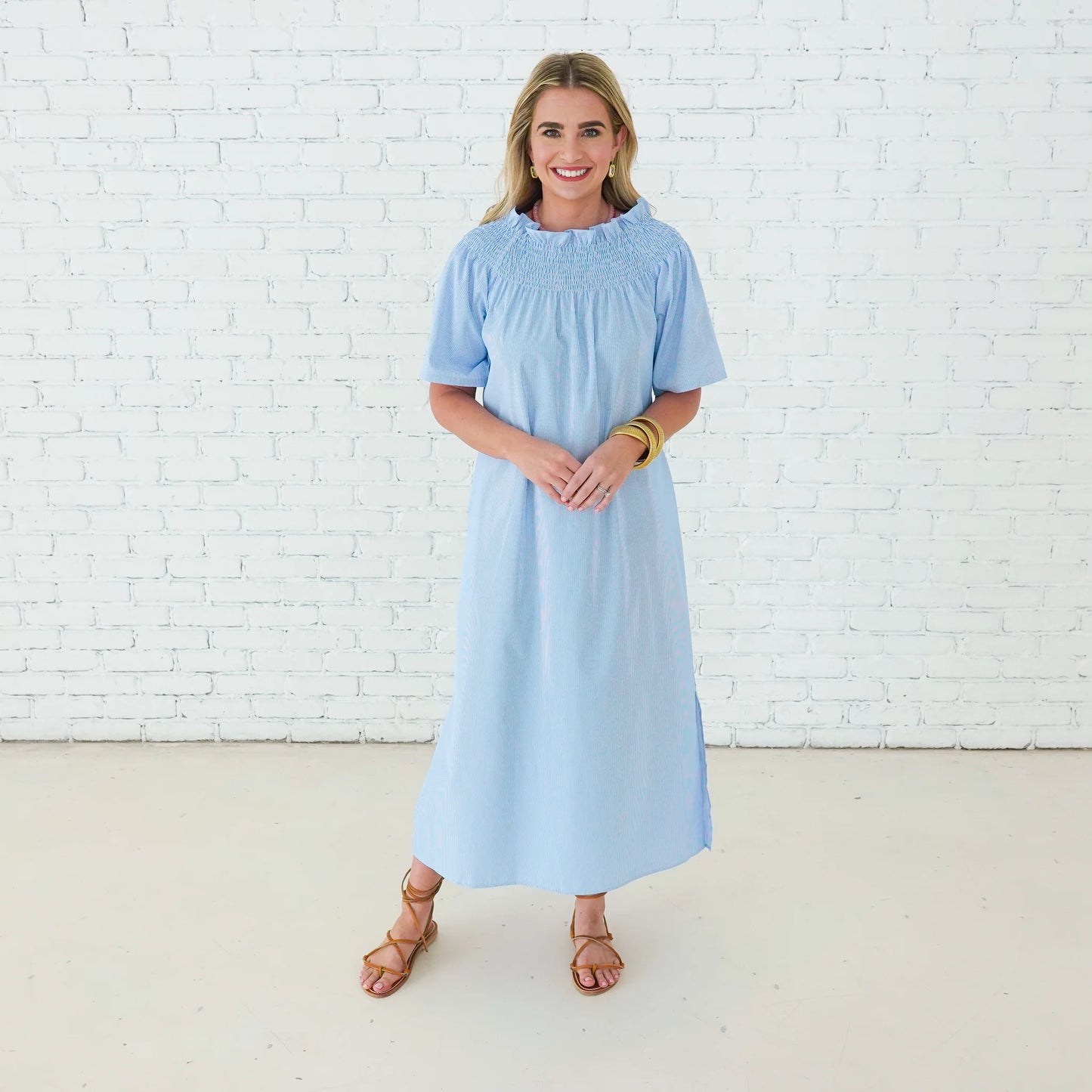 Polly Dress- Blue Stripe