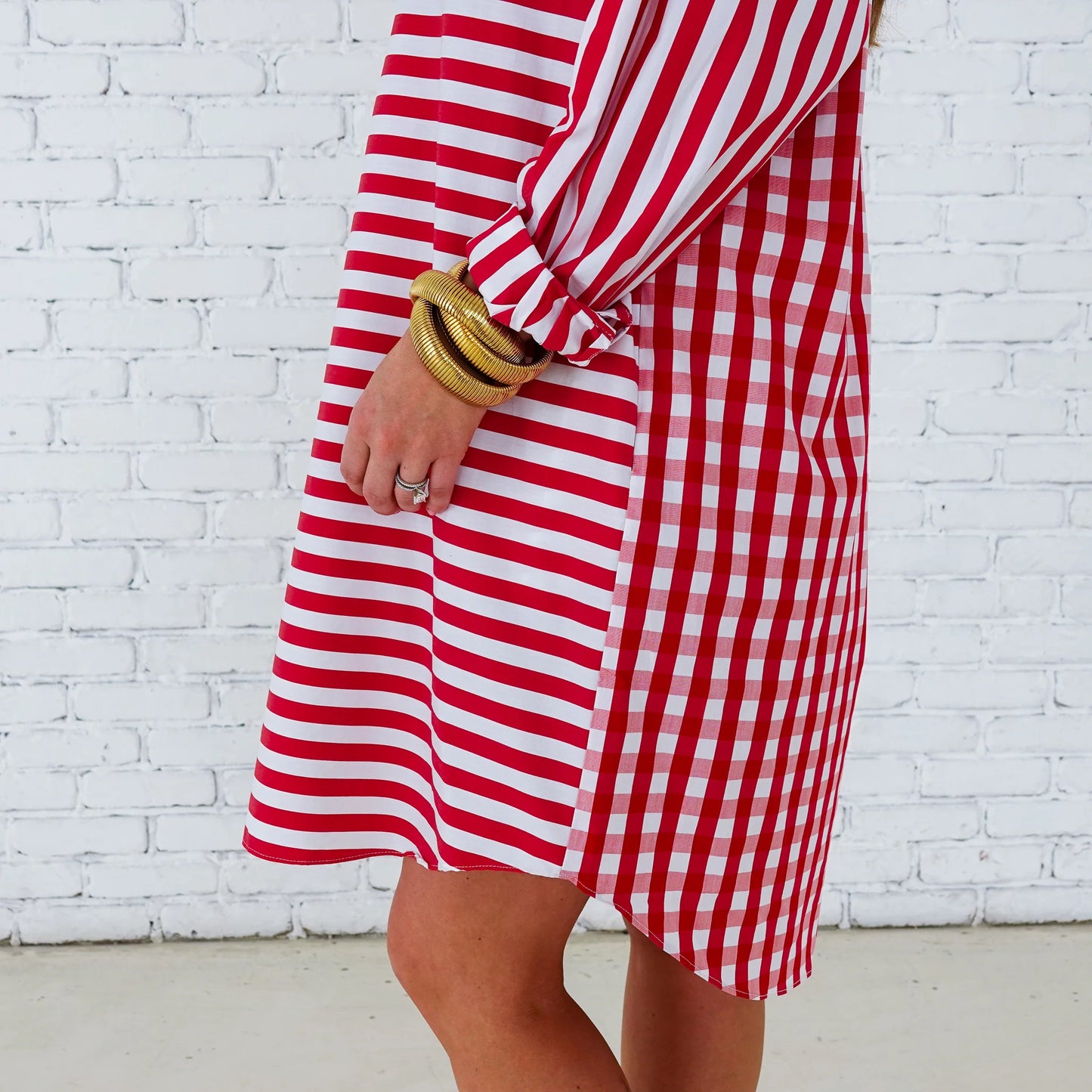 Preppy Dress- Stripe + Gingham Red