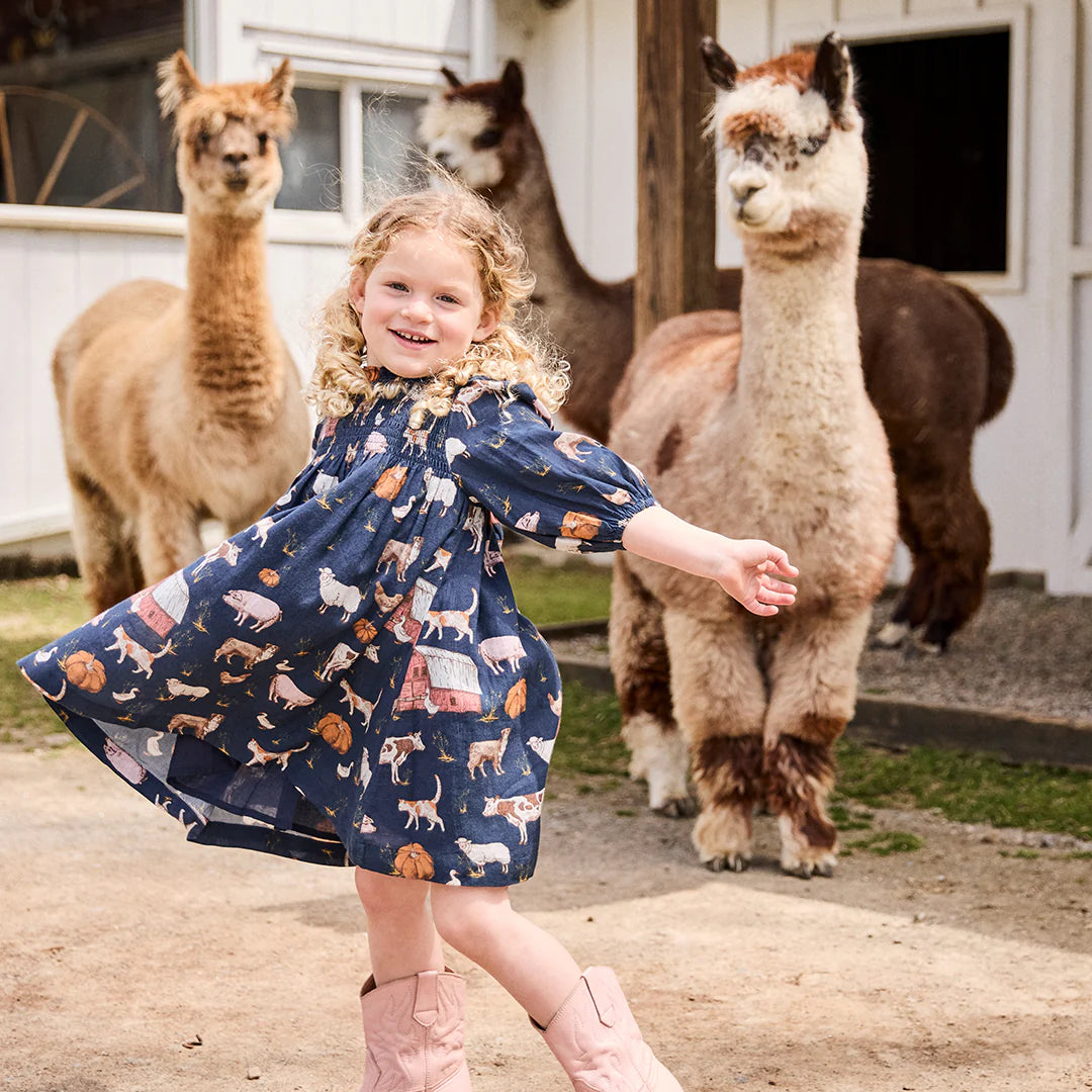 Girls Stevie Puff Sleeve Dress- On the Farm