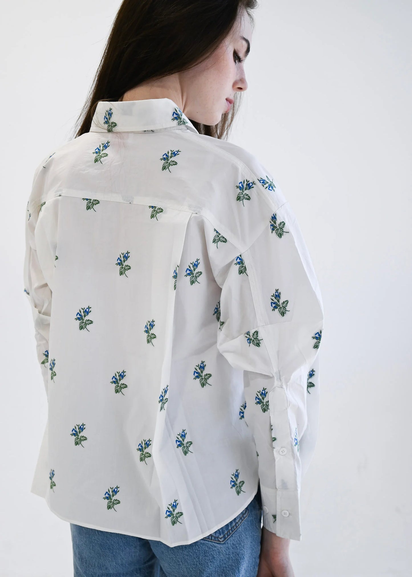 Oversized Top- Blue + Green Jacquard