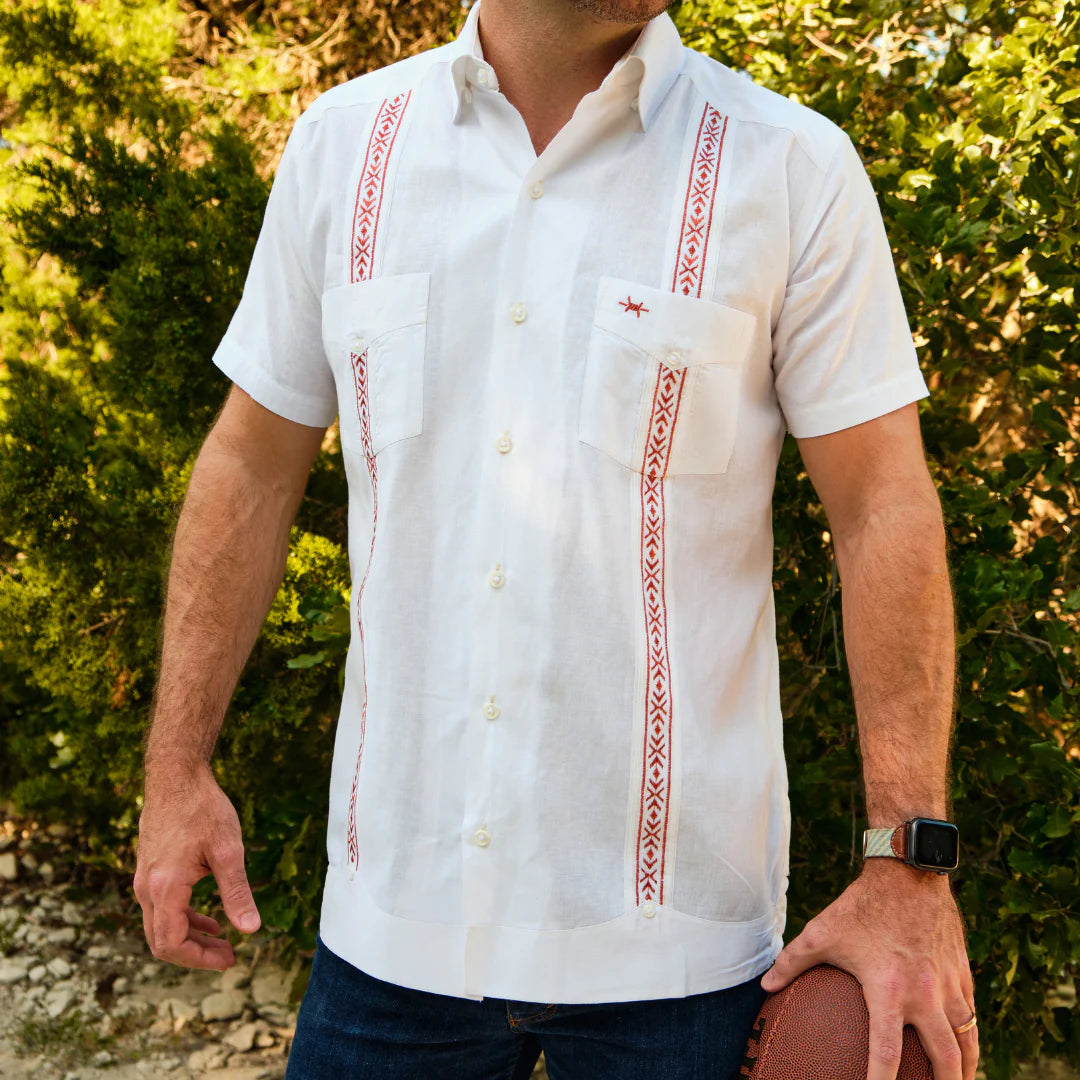 Guayabera Libre- White/Burnt Orange