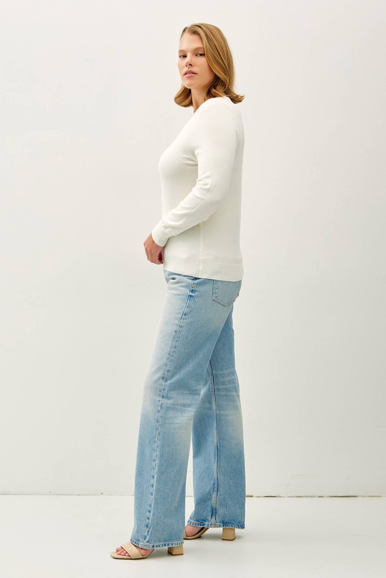 +Basic Crewneck Soft Knit Sweater: Off-White