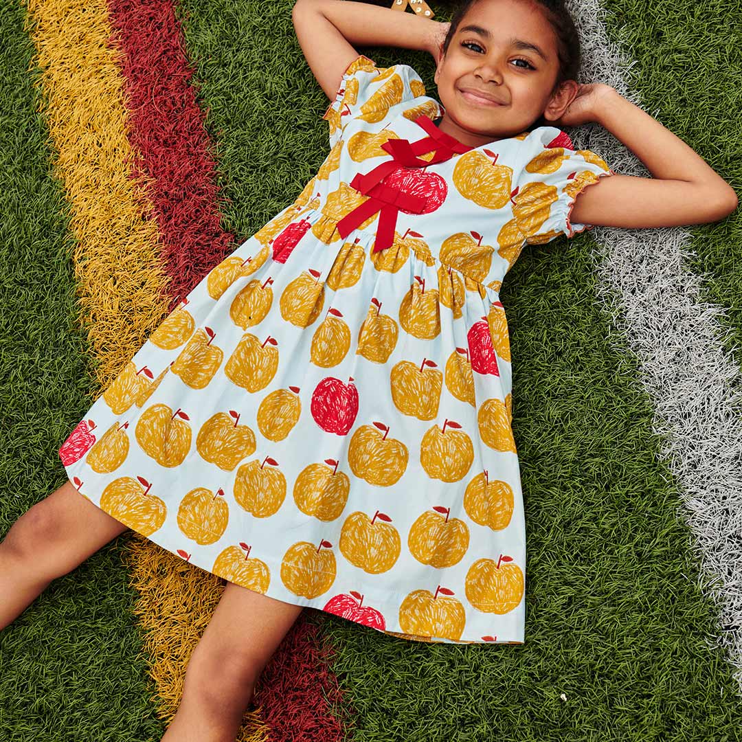 Girls Hermione Dress- Gold Apples