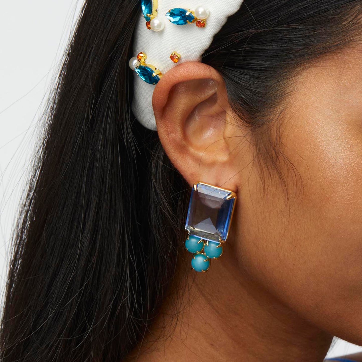 Sky Blue Crystal Berry Button Earrings