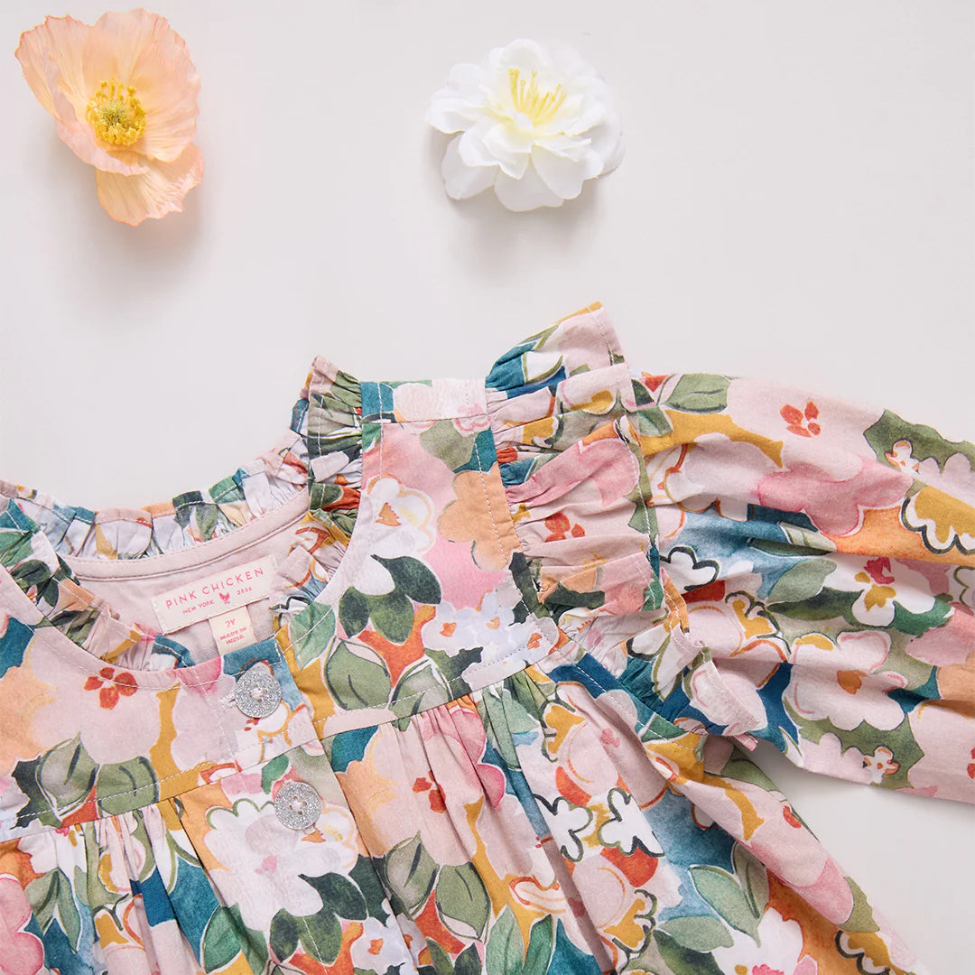 Girls Kalani Button Up Top- Watercolor Floral