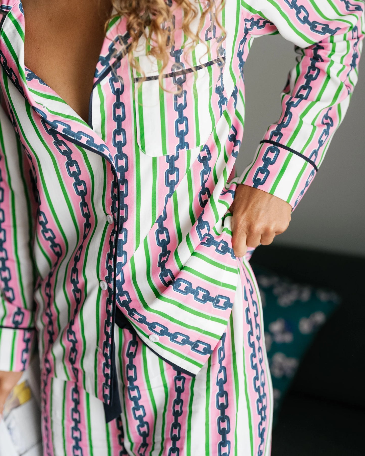 Katie Kime PJ Pant Set- Chain Stripe