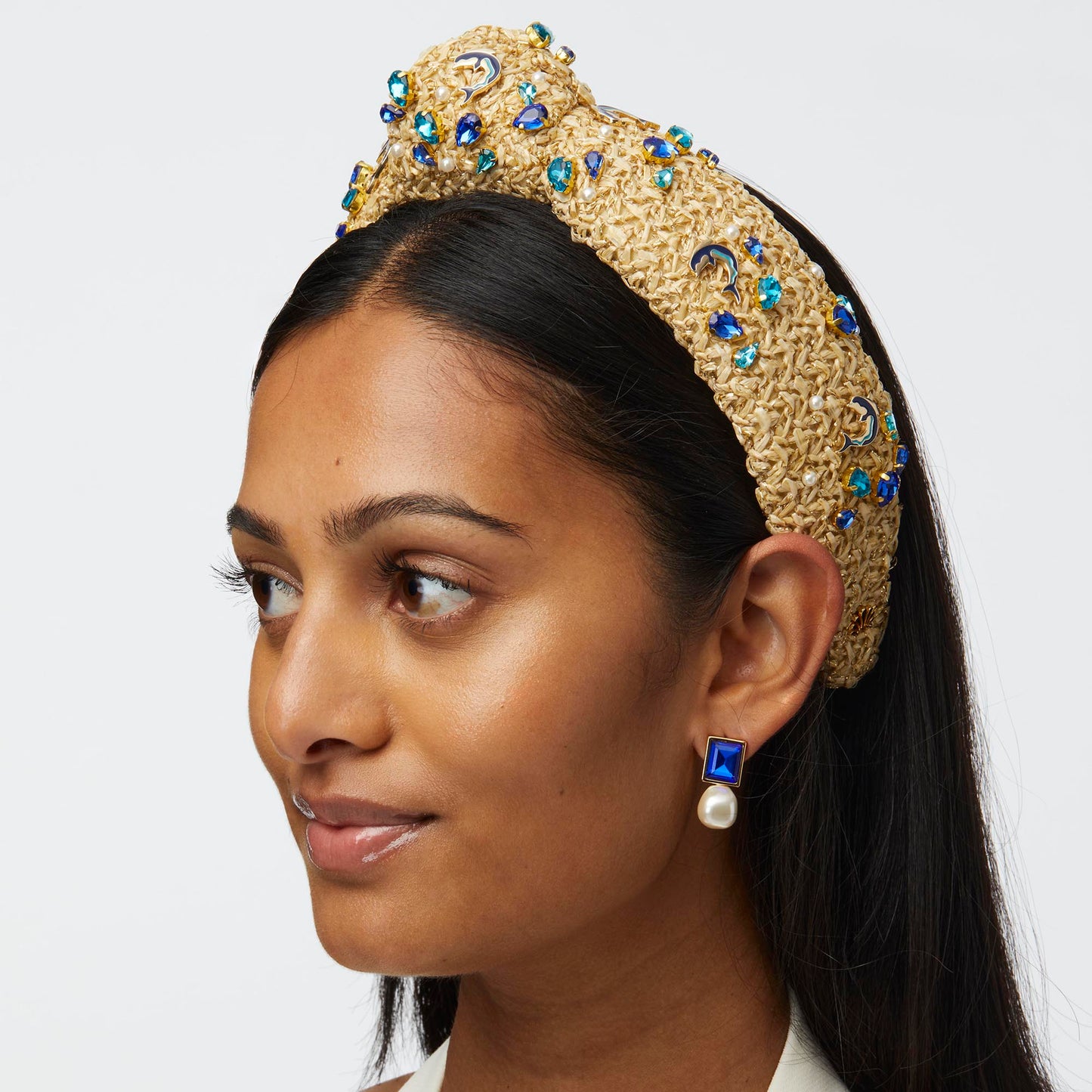 Azure Raffia Knotted Dolphin Headband