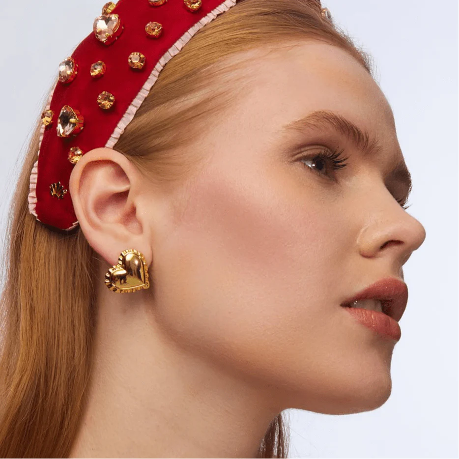 Gold Heart Ruffle Button Earrings