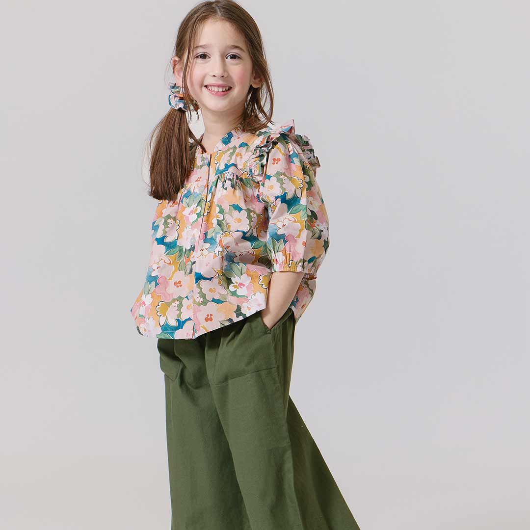 Girls Kalani Button Up Top- Watercolor Floral