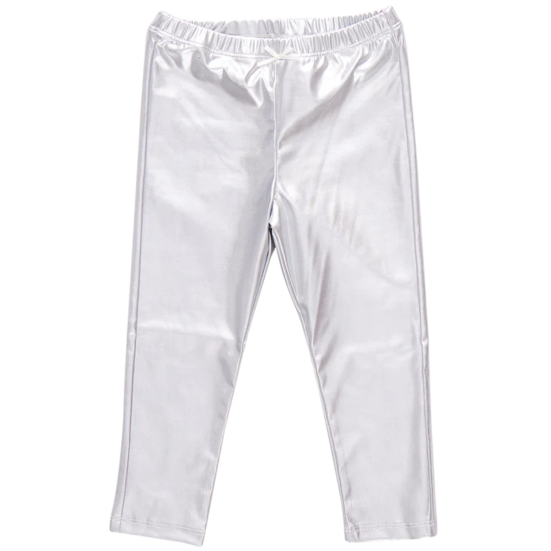 Girls Lame Leggings- Silver