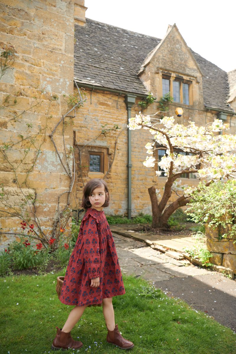 Girls Jaipur Dress- Red Autumn Strawflower