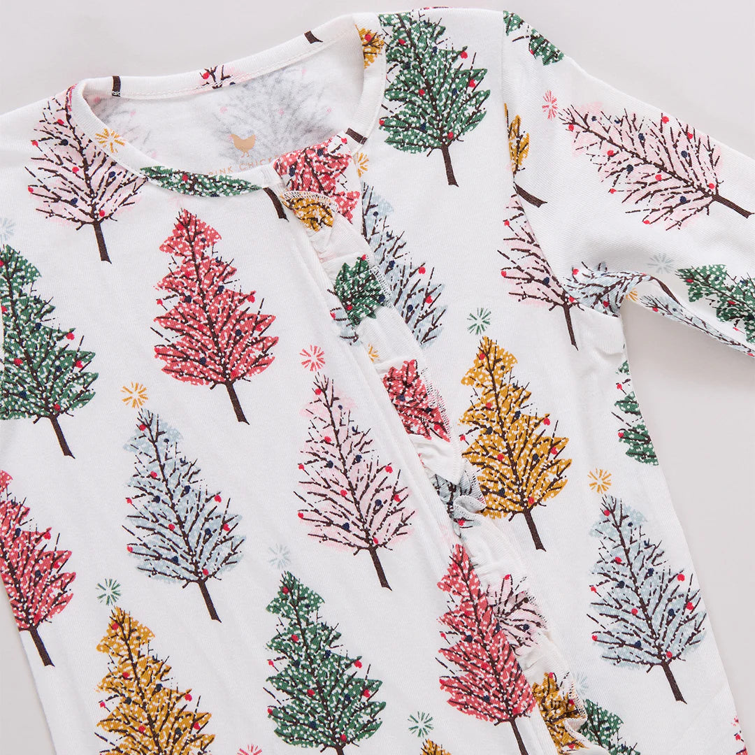 Baby Ruffle Bamboo Romper- Multi X-Mas Trees