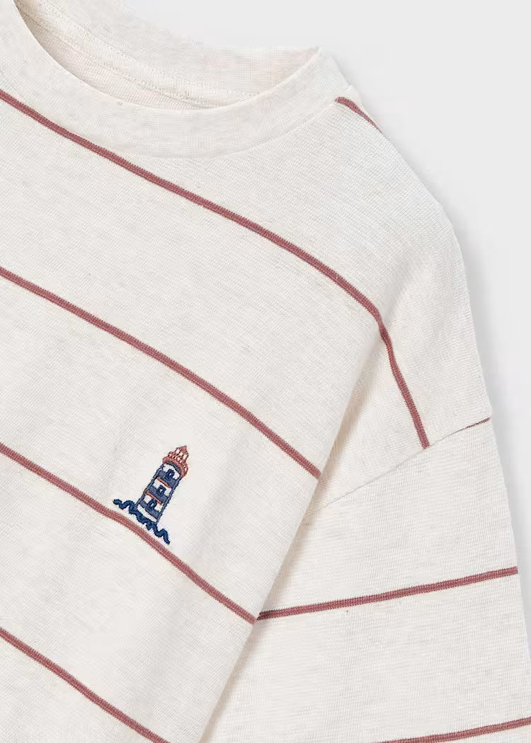 Boys Striped T-Shirt- Rust