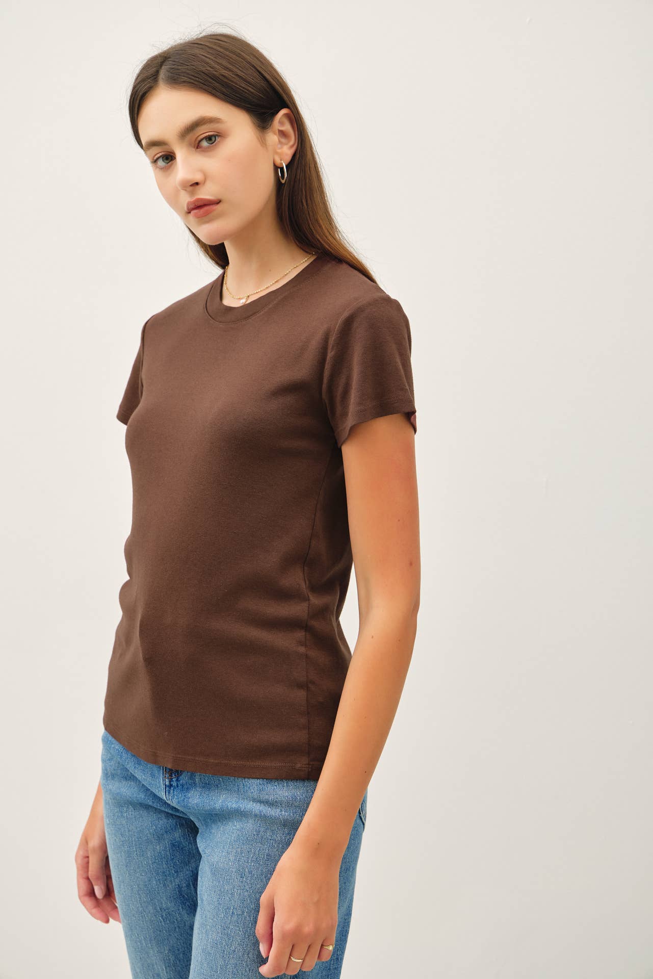 Classic Cotton Blend Crewneck- Chocolate