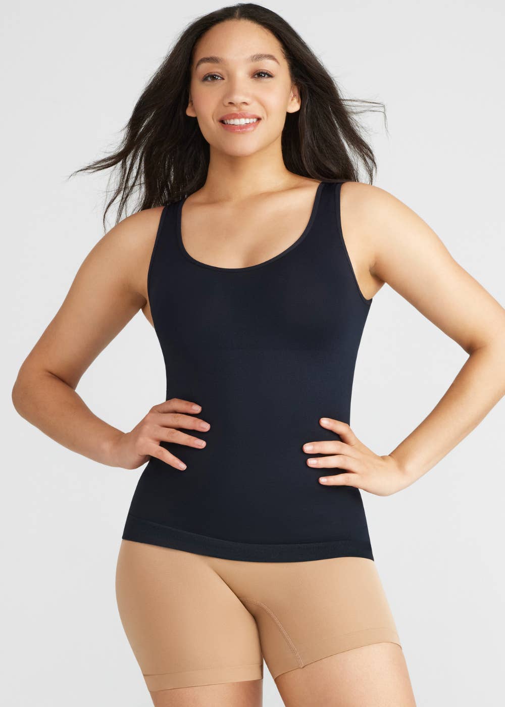 Lena Nylon Seamless Shaping Tank: 2X/3X / Almond