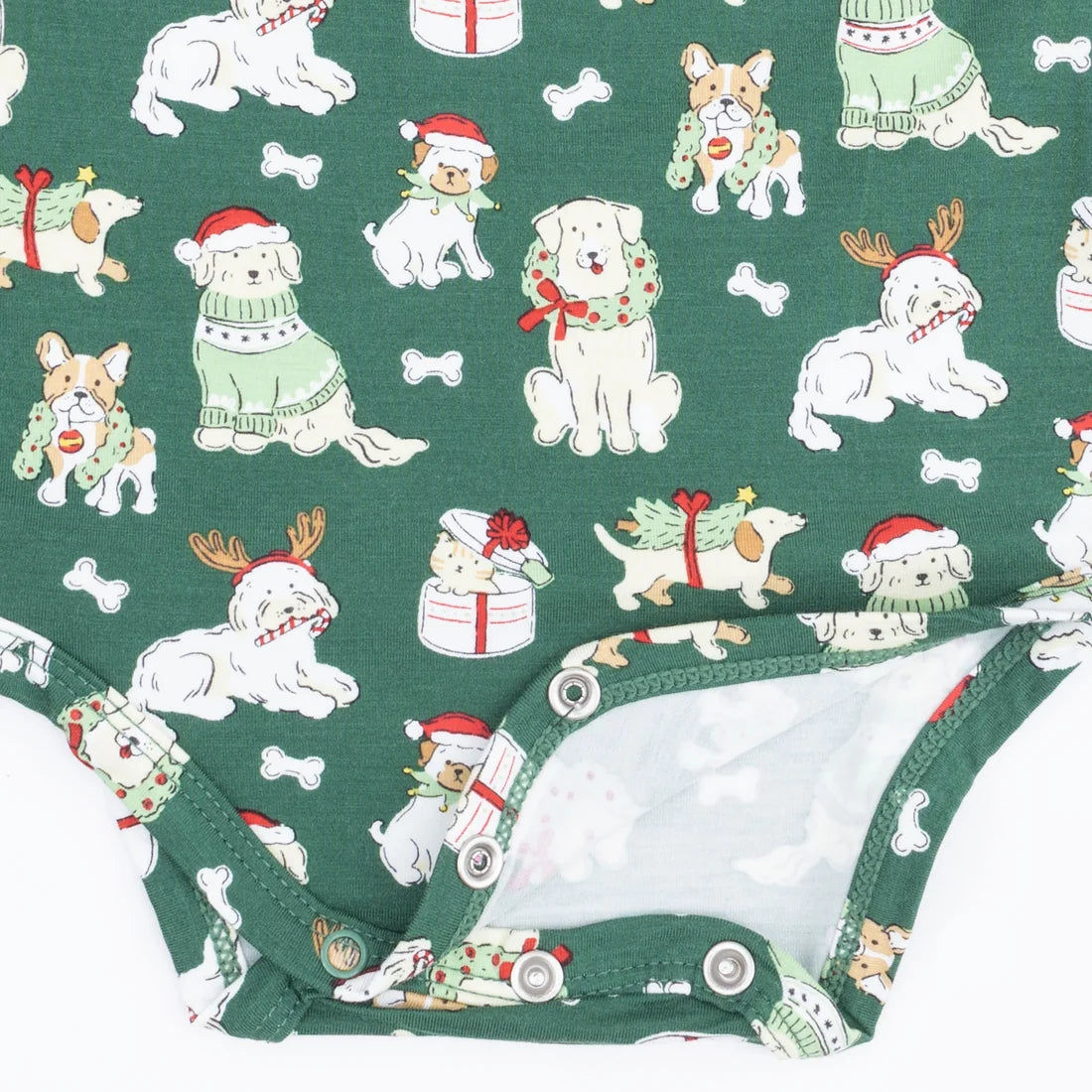 Long Sleeve Onesie- Green Xmas Dogs