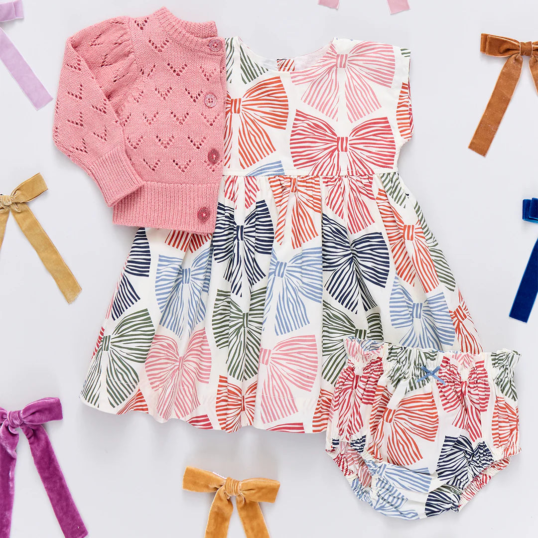 Baby Girls Adaline Dress Set- Multi Striped Bows