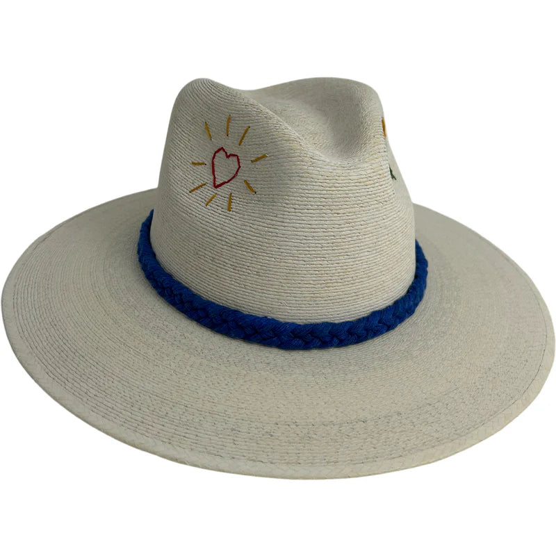 White Palm Hat- Heart Bursts