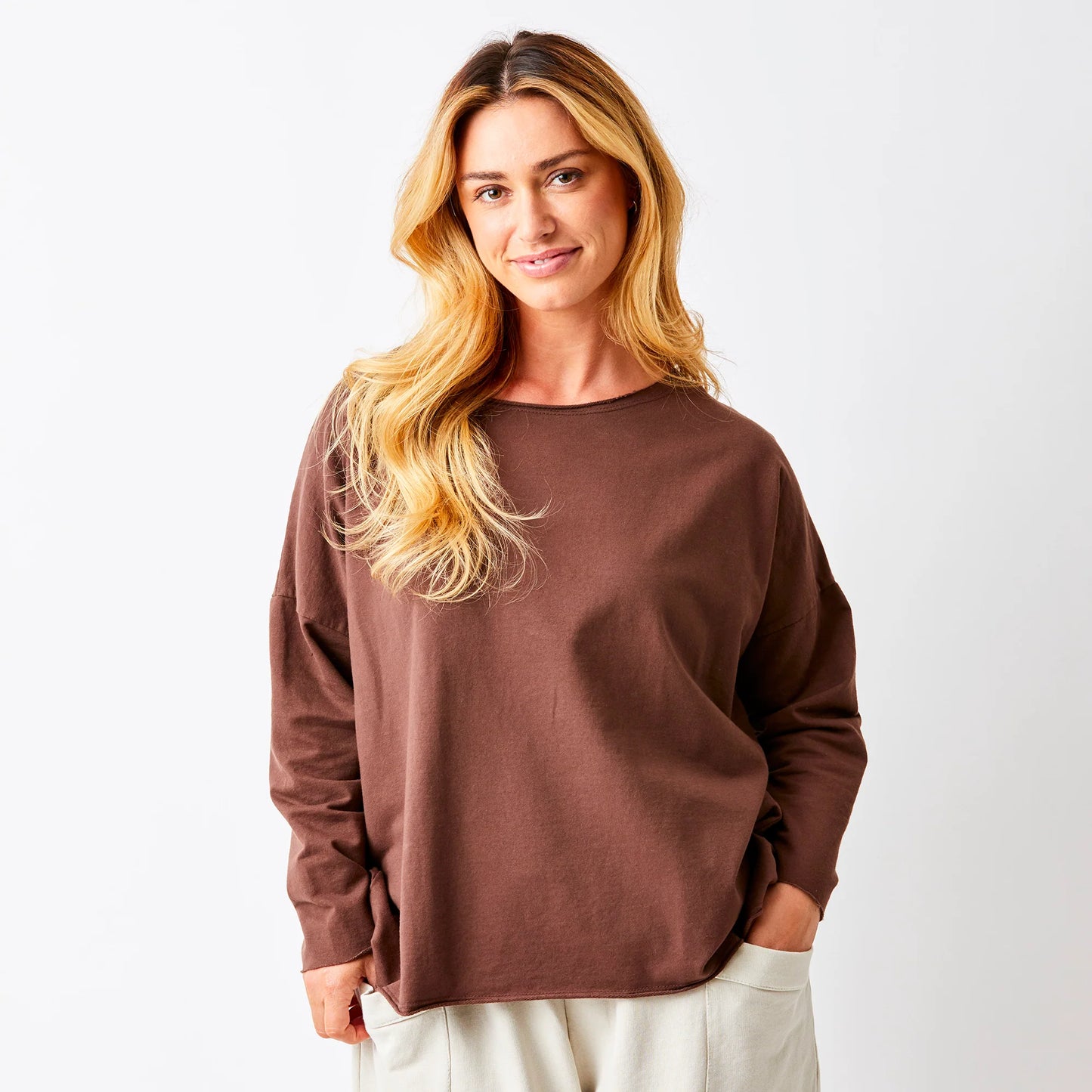 Jayne French Terry Raw Edge Top- Espresso