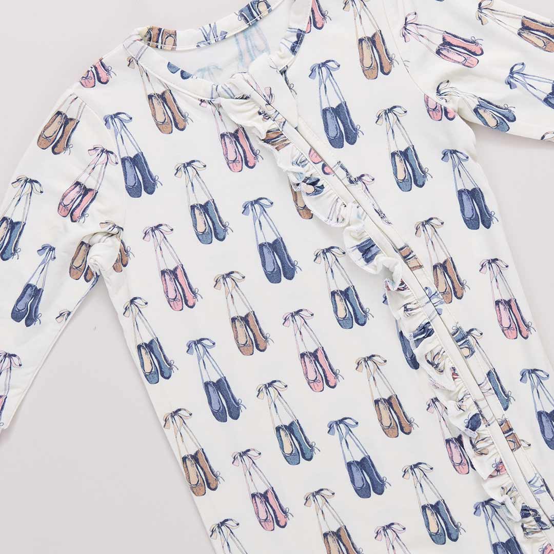 Baby Girls Ruffle Bamboo Romper- Ballet Slippers