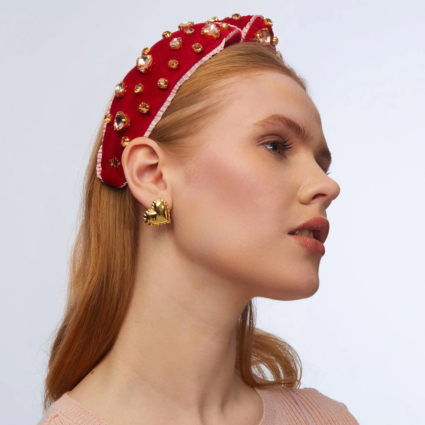 Gold Heart Ruffle Button Earrings