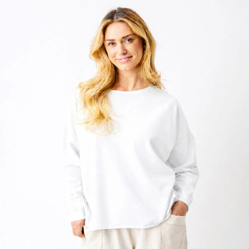 Jayne French Terry Raw Edge Top- White