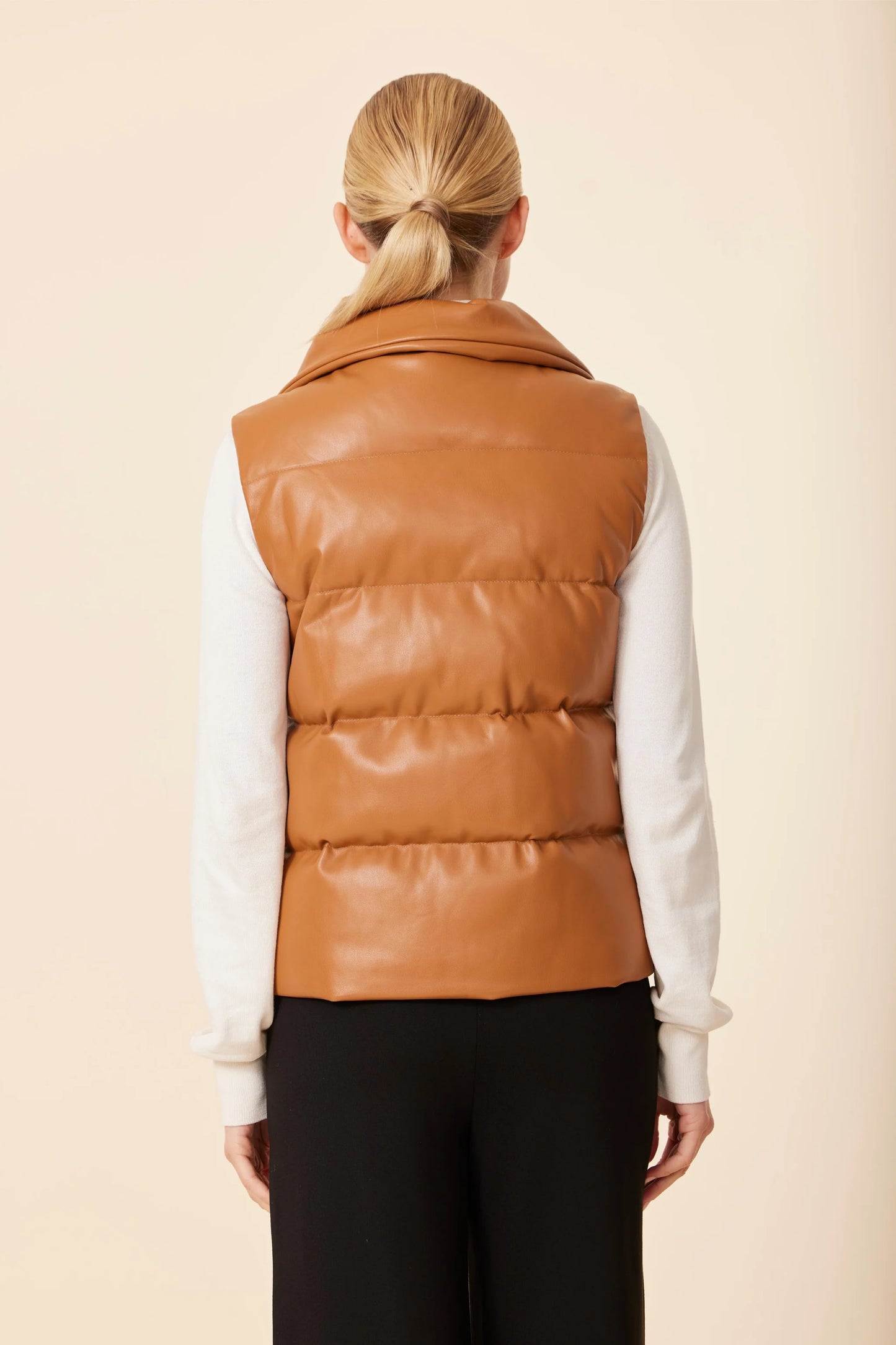 Vegan Leather Puffer Vest- Burnt Orange