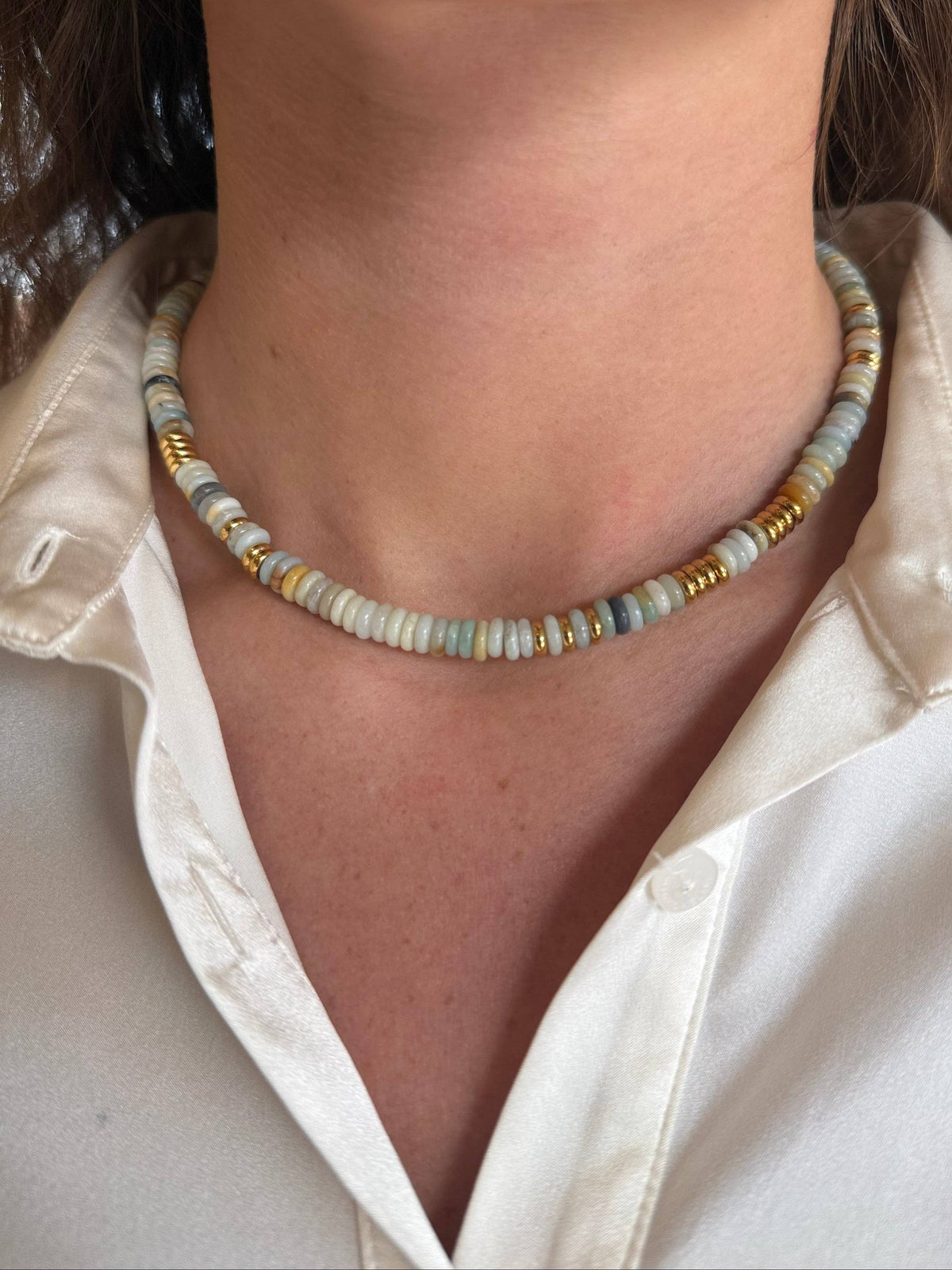 Small Seaglass Multicolor Gemstone Necklace with Gold Accents