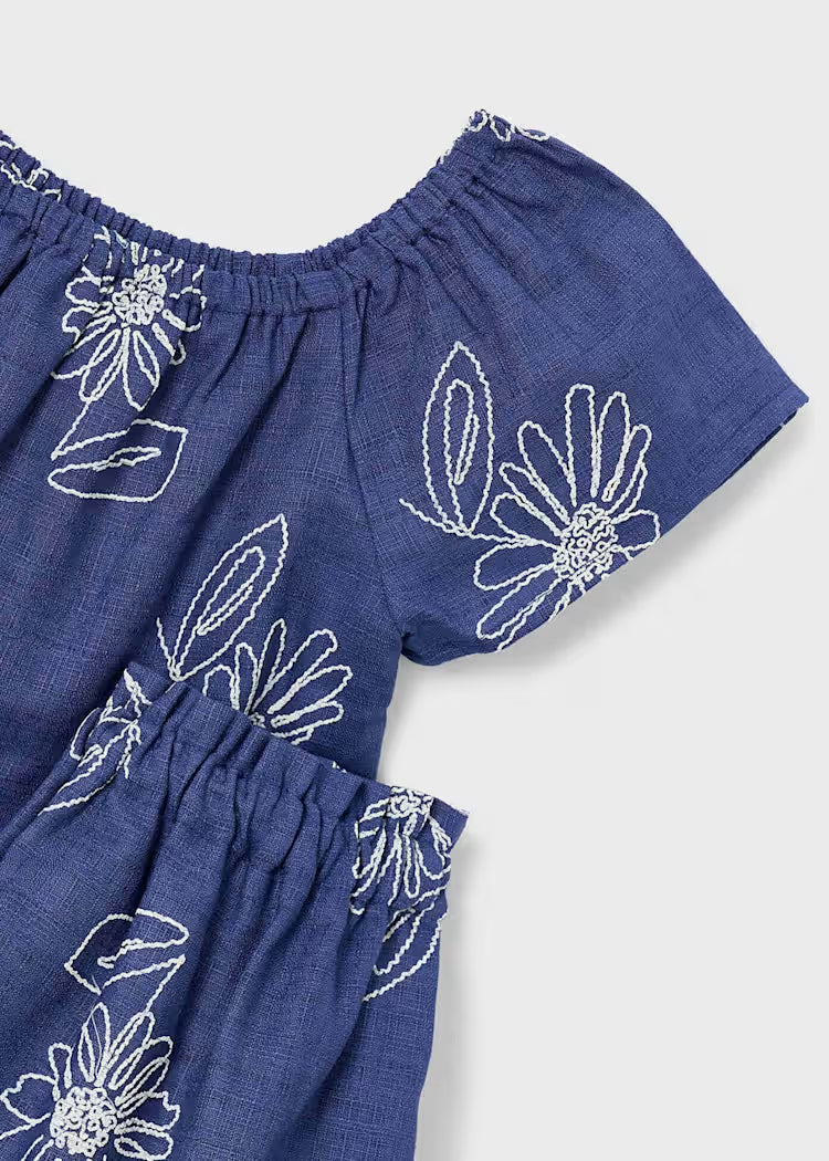 Girls Linen Skirt Set- Blue