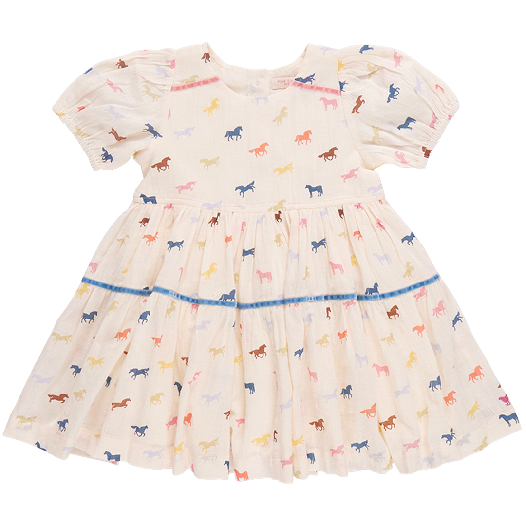 Girls Charlie Dress- Multi Tiny Horses