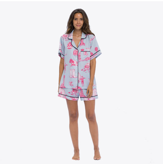 Katie Kime Dallas Toile Pajama Shorts Set
