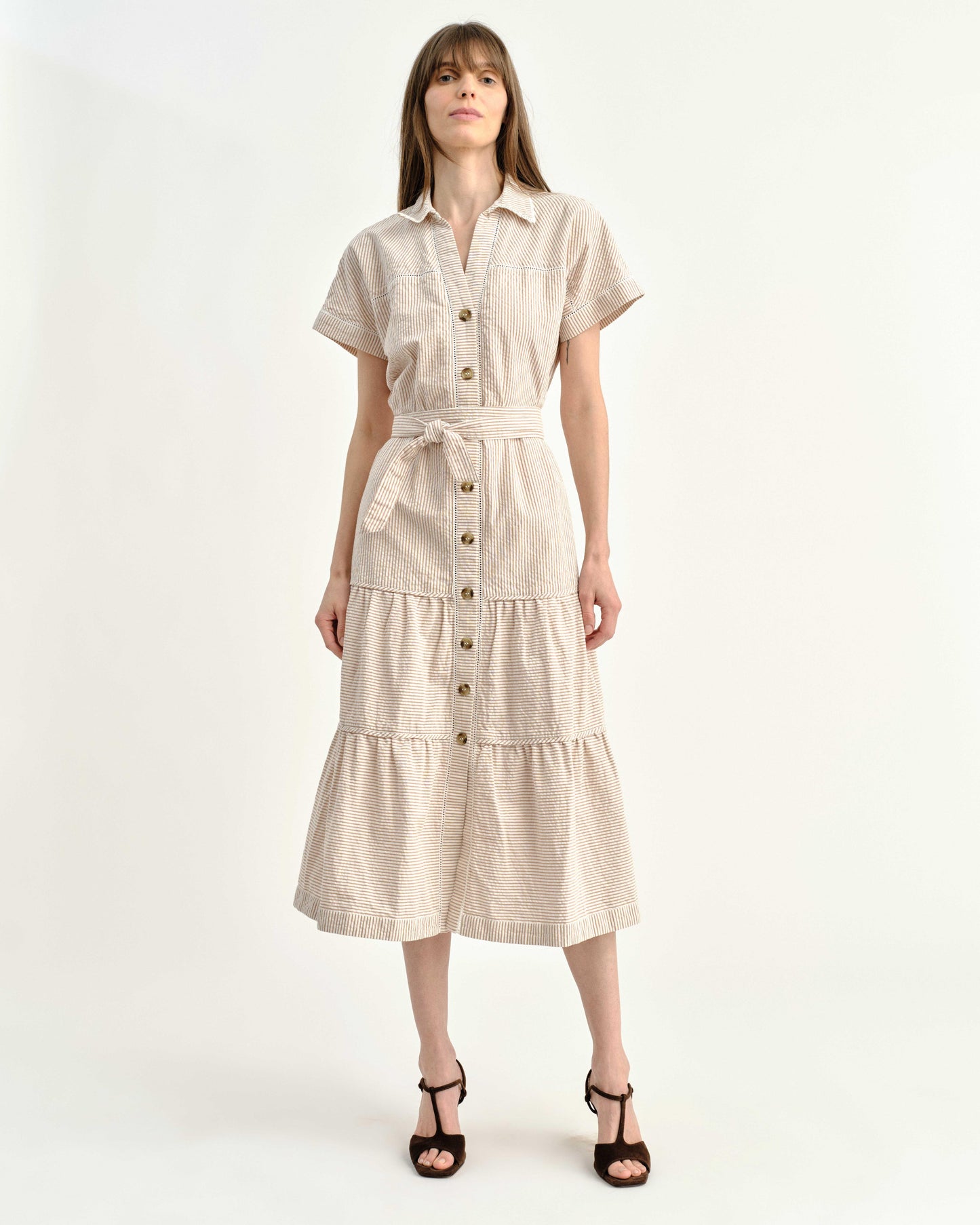Adriana Shirt Dress- Camel Stripe