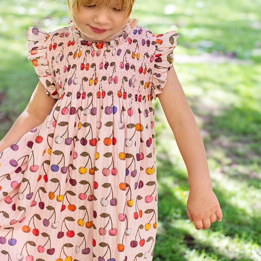 Girls Stevie Dress- Cloud Pink Cherry Girls Stevie Dress- Cloud Pink Cherry