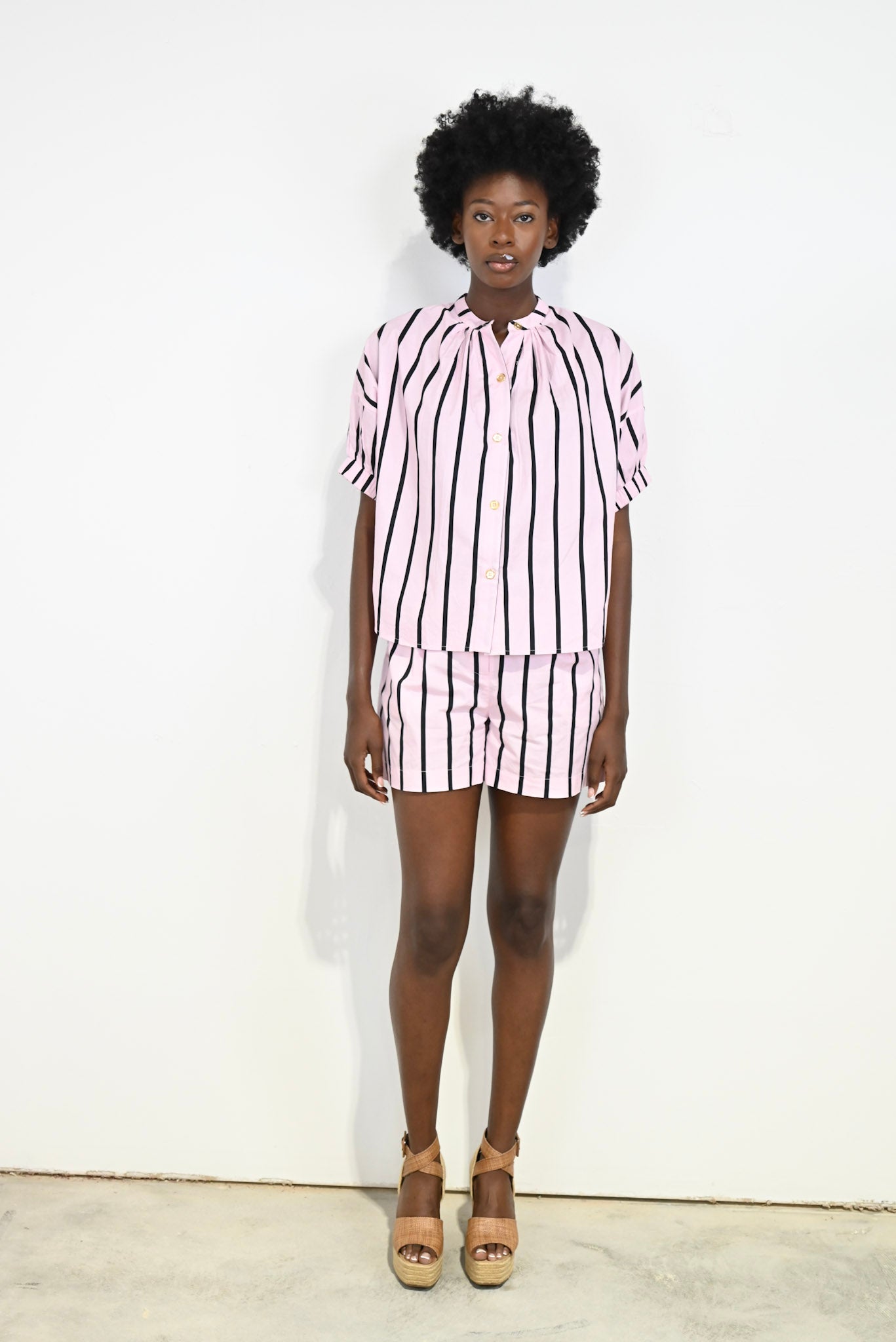 Pleated Shorts- Pink Cabana Stripe